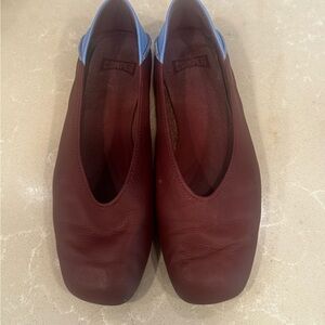 Camper Brown and Blue Leather Flats Size 8; size 38
